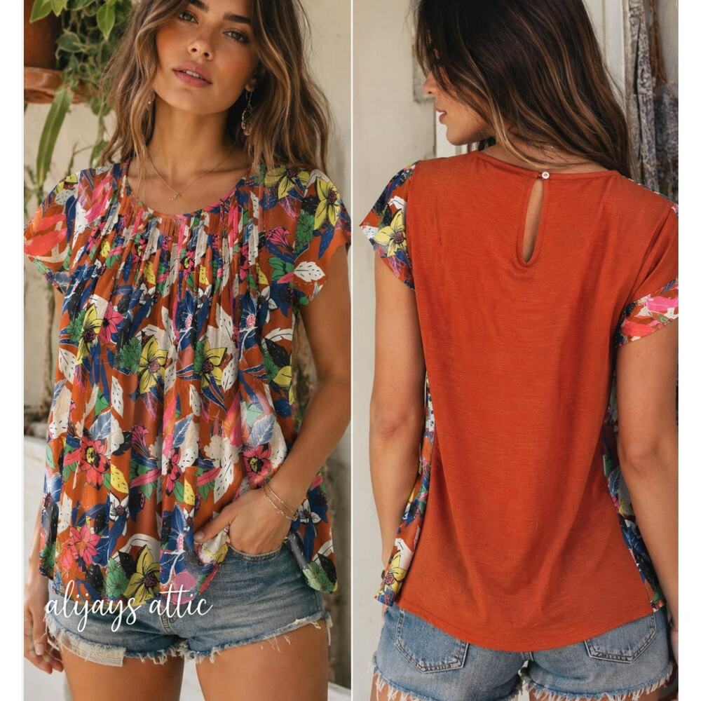 Dolan Left Coast Collection Floral Pleated Blouse Size XS Boho Indie NWOT Anthro